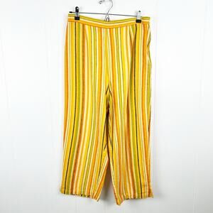 Jordan Yellow Striped Linen Blend Wide Leg Cropped Pants Large